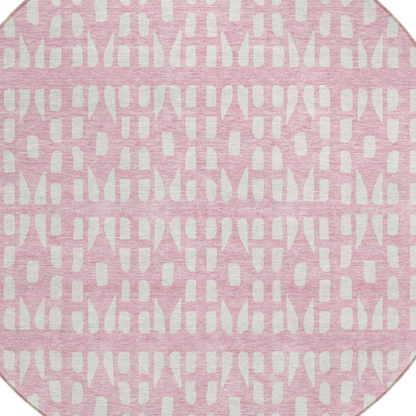 HomeRoots 5' Modern Pink and Ivory Geometric Washable Area Rug for Indoor and Outdoor Spaces, Stain-Resistant 8' Round 613797