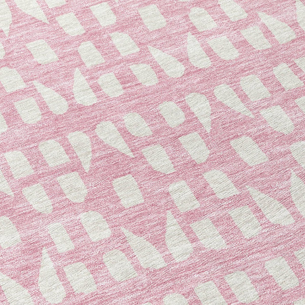 HomeRoots 5' Modern Pink and Ivory Geometric Washable Area Rug for Indoor and Outdoor Spaces, Stain-Resistant 8' Round 613797