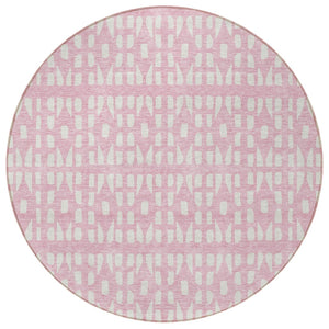 HomeRoots 5' Modern Pink and Ivory Geometric Washable Area Rug for Indoor and Outdoor Spaces, Stain-Resistant 8' Round 613797