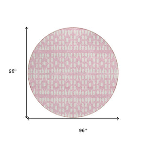 HomeRoots 5' Modern Pink and Ivory Geometric Washable Area Rug for Indoor and Outdoor Spaces, Stain-Resistant 8' Round 613797