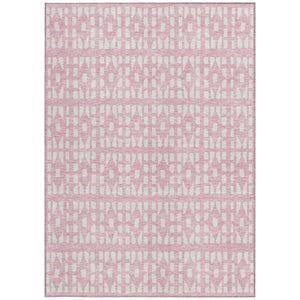 HomeRoots 5' Modern Pink and Ivory Geometric Washable Area Rug for Indoor and Outdoor Spaces, Stain-Resistant 8' X 10' 613798