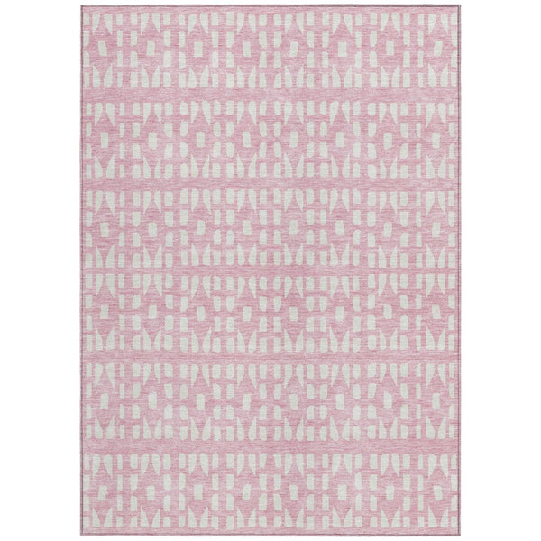 HomeRoots 5' Modern Pink and Ivory Geometric Washable Area Rug for Indoor and Outdoor Spaces, Stain-Resistant 8' X 10' 613798