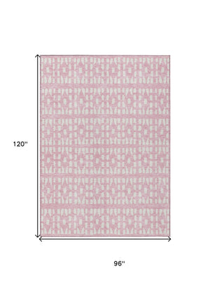 HomeRoots 5' Modern Pink and Ivory Geometric Washable Area Rug for Indoor and Outdoor Spaces, Stain-Resistant 8' X 10' 613798