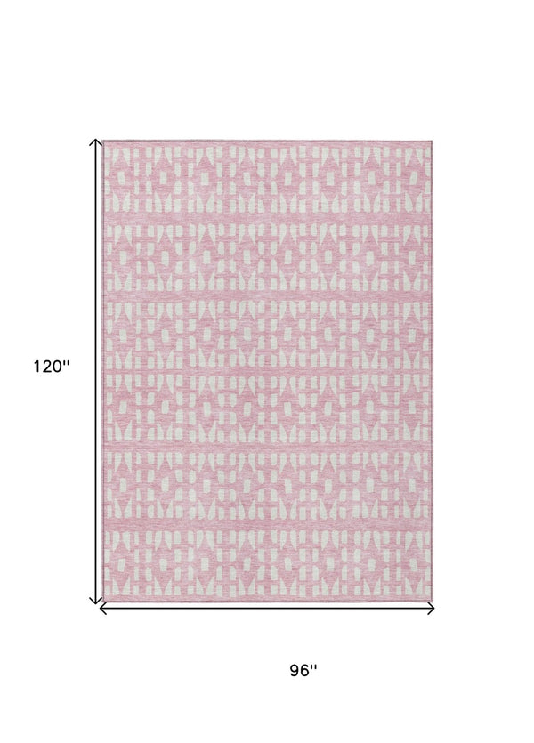 HomeRoots 5' Modern Pink and Ivory Geometric Washable Area Rug for Indoor and Outdoor Spaces, Stain-Resistant 8' X 10' 613798