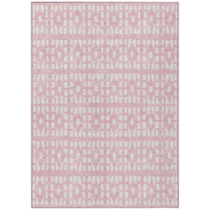 HomeRoots 5' Modern Pink and Ivory Geometric Washable Area Rug for Indoor and Outdoor Spaces, Stain-Resistant 8' X 10' 613798