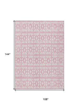 HomeRoots 5' Modern Pink and Ivory Geometric Washable Area Rug for Indoor and Outdoor Spaces, Stain-Resistant 9' X 12' 613799