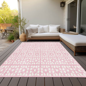 HomeRoots 5' Modern Pink and Ivory Geometric Washable Area Rug for Indoor and Outdoor Spaces, Stain-Resistant 9' X 12' 613799