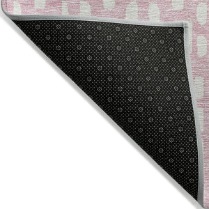 HomeRoots 5' Modern Pink and Ivory Geometric Washable Area Rug for Indoor and Outdoor Spaces, Stain-Resistant 9' X 12' 613799