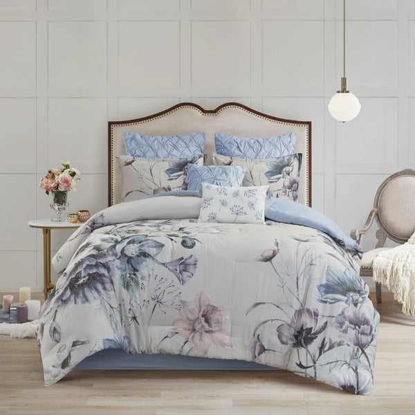 English Elm 8 Madison Park Cassandra Cotton Printed Comforter Set Queen – Shabby Chic Floral Elegance, OEKO-TEX Certified Comfort Blue 18.9 L x 13.78 W x 10.63 H B03597238