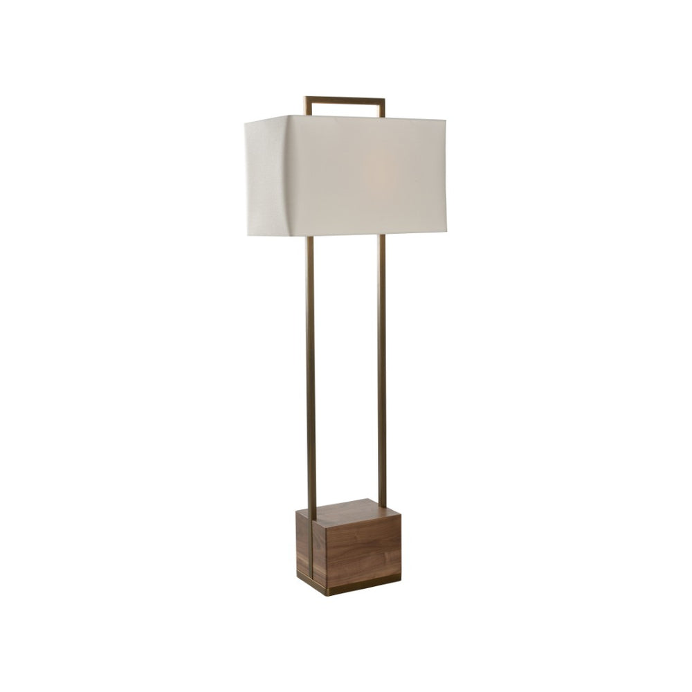 Wildwood Hayes Sculptural Walnut Floor Lamp With Linen Shade, Antique Brass Accents, Dual Pull-Chain Lights 61380