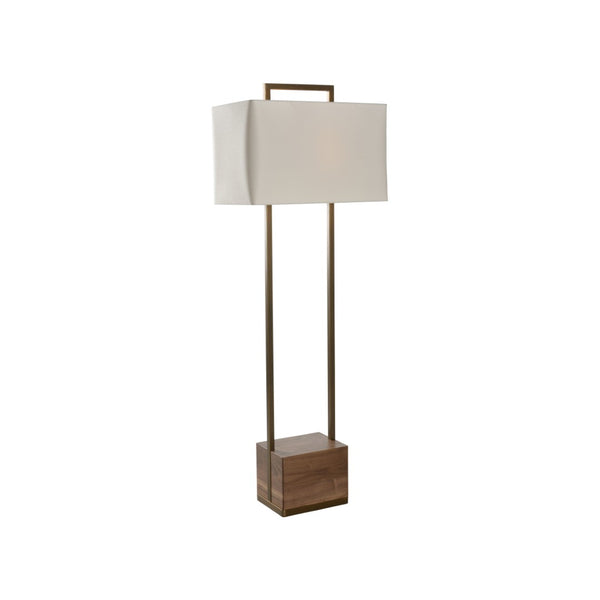 Wildwood Hayes Sculptural Walnut Floor Lamp With Linen Shade, Antique Brass Accents, Dual Pull-Chain Lights 61380