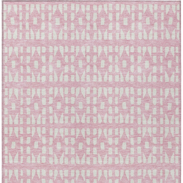 HomeRoots 5' Modern Pink and Ivory Geometric Washable Area Rug for Indoor and Outdoor Spaces, Stain-Resistant 10' X 14' 613800