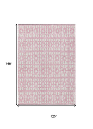 HomeRoots 5' Modern Pink and Ivory Geometric Washable Area Rug for Indoor and Outdoor Spaces, Stain-Resistant 10' X 14' 613800