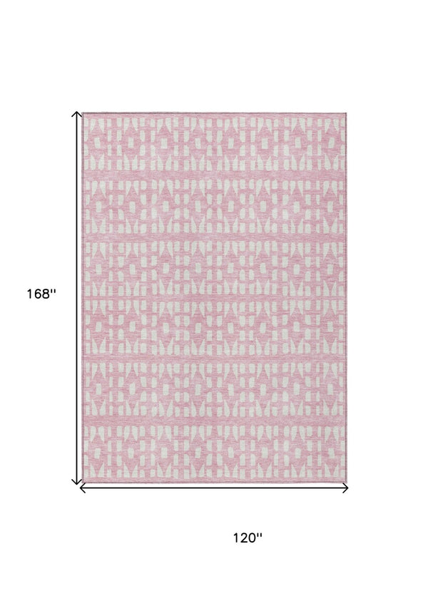 HomeRoots 5' Modern Pink and Ivory Geometric Washable Area Rug for Indoor and Outdoor Spaces, Stain-Resistant 10' X 14' 613800