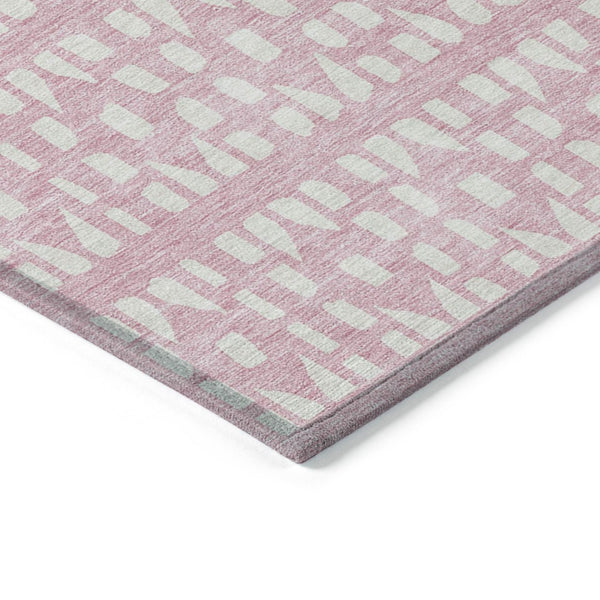 HomeRoots 5' Modern Pink and Ivory Geometric Washable Area Rug for Indoor and Outdoor Spaces, Stain-Resistant 10' X 14' 613800