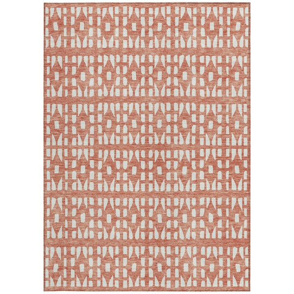 HomeRoots 5' Salmon and Ivory Geometric Area Rug - Stylish, Durable, Machine Washable for Indoor & Outdoor Use 5' X 8' 613802