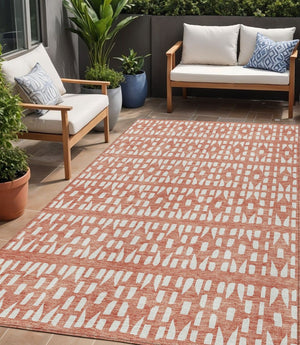 HomeRoots 5' Salmon and Ivory Geometric Area Rug - Stylish, Durable, Machine Washable for Indoor & Outdoor Use 5' X 8' 613802