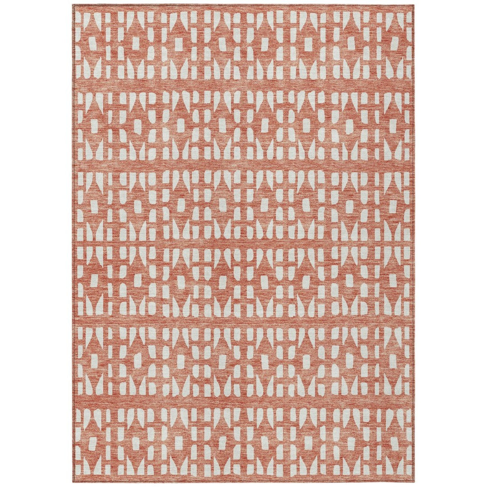 HomeRoots 5' Salmon and Ivory Geometric Area Rug - Stylish, Durable, Machine Washable for Indoor & Outdoor Use 5' X 8' 613802