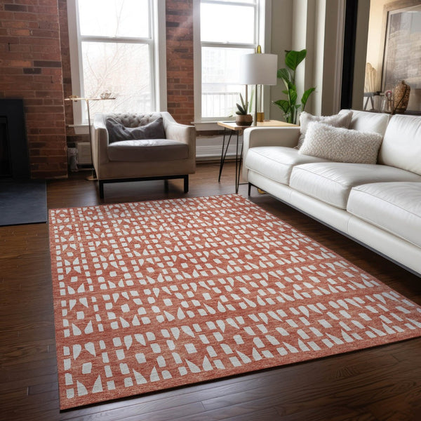 HomeRoots 5' Salmon and Ivory Geometric Area Rug - Stylish, Durable, Machine Washable for Indoor & Outdoor Use 5' X 8' 613802