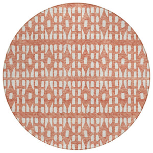 HomeRoots 5' Salmon and Ivory Geometric Area Rug - Stylish, Durable, Machine Washable for Indoor & Outdoor Use 8' Round 613803