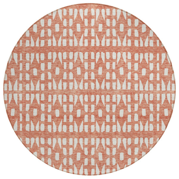 HomeRoots 5' Salmon and Ivory Geometric Area Rug - Stylish, Durable, Machine Washable for Indoor & Outdoor Use 8' Round 613803