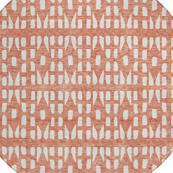 HomeRoots 5' Salmon and Ivory Geometric Area Rug - Stylish, Durable, Machine Washable for Indoor & Outdoor Use 8' Round 613803