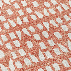 HomeRoots 5' Salmon and Ivory Geometric Area Rug - Stylish, Durable, Machine Washable for Indoor & Outdoor Use 8' Round 613803