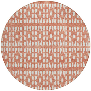 HomeRoots 5' Salmon and Ivory Geometric Area Rug - Stylish, Durable, Machine Washable for Indoor & Outdoor Use 8' Round 613803