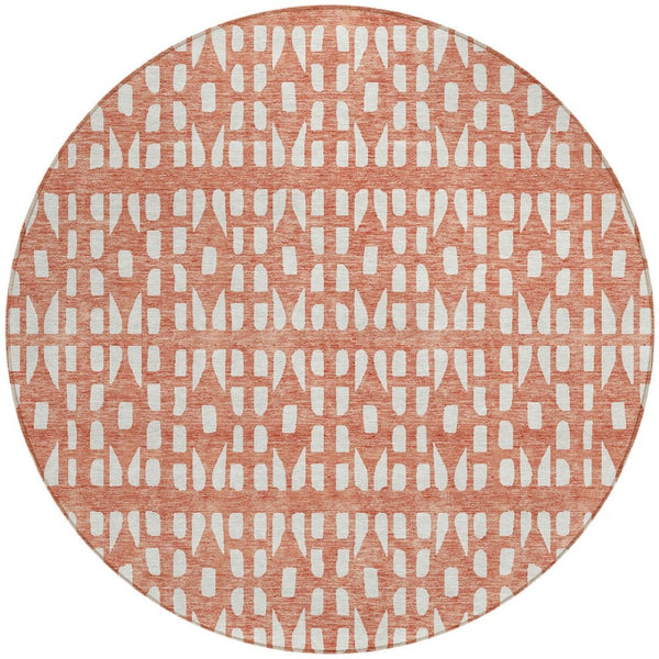 HomeRoots 5' Salmon and Ivory Geometric Area Rug - Stylish, Durable, Machine Washable for Indoor & Outdoor Use 8' Round 613803