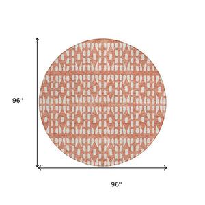 HomeRoots 5' Salmon and Ivory Geometric Area Rug - Stylish, Durable, Machine Washable for Indoor & Outdoor Use 8' Round 613803