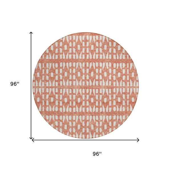 HomeRoots 5' Salmon and Ivory Geometric Area Rug - Stylish, Durable, Machine Washable for Indoor & Outdoor Use 8' Round 613803