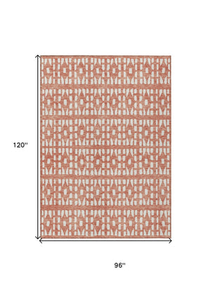HomeRoots 5' Salmon and Ivory Geometric Area Rug - Stylish, Durable, Machine Washable for Indoor & Outdoor Use 8' X 10' 613804