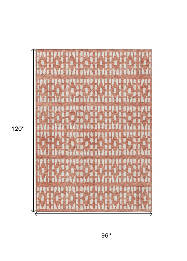 HomeRoots 5' Salmon and Ivory Geometric Area Rug - Stylish, Durable, Machine Washable for Indoor & Outdoor Use 8' X 10' 613804