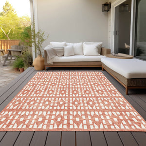 HomeRoots 5' Salmon and Ivory Geometric Area Rug - Stylish, Durable, Machine Washable for Indoor & Outdoor Use 8' X 10' 613804