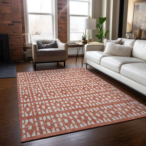 HomeRoots 5' Salmon and Ivory Geometric Area Rug - Stylish, Durable, Machine Washable for Indoor & Outdoor Use 8' X 10' 613804