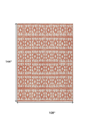 HomeRoots 5' Salmon and Ivory Geometric Area Rug - Stylish, Durable, Machine Washable for Indoor & Outdoor Use 9' X 12' 613805
