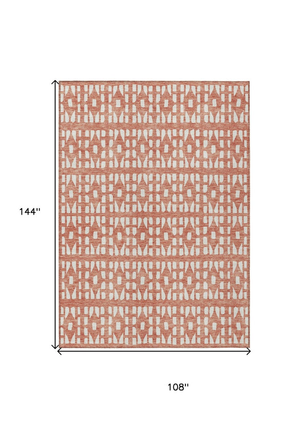 HomeRoots 5' Salmon and Ivory Geometric Area Rug - Stylish, Durable, Machine Washable for Indoor & Outdoor Use 9' X 12' 613805
