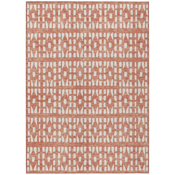 HomeRoots 5' Salmon and Ivory Geometric Area Rug - Stylish, Durable, Machine Washable for Indoor & Outdoor Use 9' X 12' 613805