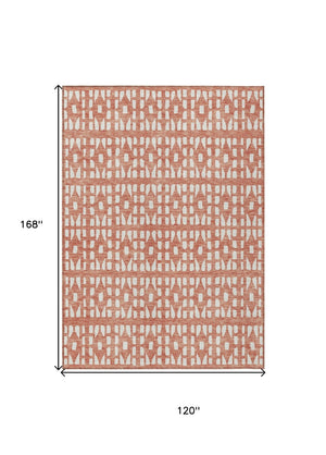 HomeRoots 5' Salmon and Ivory Geometric Area Rug - Stylish, Durable, Machine Washable for Indoor & Outdoor Use 10' X 14' 613806