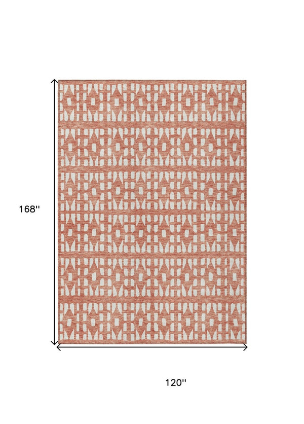 HomeRoots 5' Salmon and Ivory Geometric Area Rug - Stylish, Durable, Machine Washable for Indoor & Outdoor Use 10' X 14' 613806