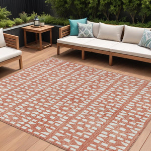 HomeRoots 5' Salmon and Ivory Geometric Area Rug - Stylish, Durable, Machine Washable for Indoor & Outdoor Use 10' X 14' 613806
