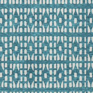 HomeRoots 5' Stylish Teal Blue and Ivory Geometric Washable Area Rug for Indoor or Outdoor Spaces 5' X 8' 613808