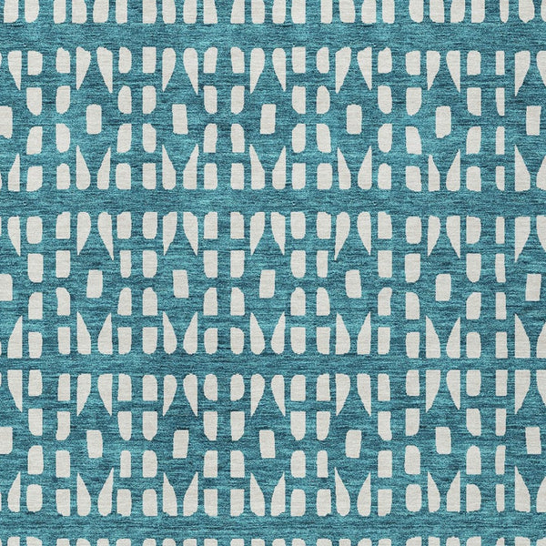 HomeRoots 5' Stylish Teal Blue and Ivory Geometric Washable Area Rug for Indoor or Outdoor Spaces 5' X 8' 613808
