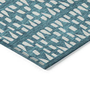 HomeRoots 5' Stylish Teal Blue and Ivory Geometric Washable Area Rug for Indoor or Outdoor Spaces 5' X 8' 613808