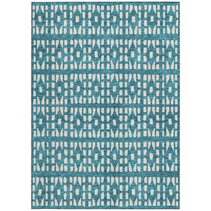 HomeRoots 5' Stylish Teal Blue and Ivory Geometric Washable Area Rug for Indoor or Outdoor Spaces 5' X 8' 613808