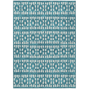 HomeRoots 5' Stylish Teal Blue and Ivory Geometric Washable Area Rug for Indoor or Outdoor Spaces 8' X 10' 613810
