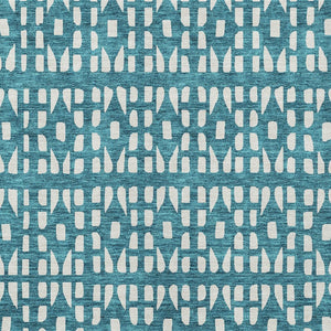 HomeRoots 5' Stylish Teal Blue and Ivory Geometric Washable Area Rug for Indoor or Outdoor Spaces 9' X 12' 613811