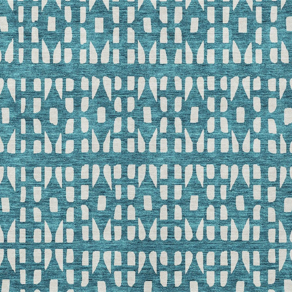 HomeRoots 5' Stylish Teal Blue and Ivory Geometric Washable Area Rug for Indoor or Outdoor Spaces 9' X 12' 613811
