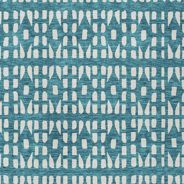 HomeRoots 5' Stylish Teal Blue and Ivory Geometric Washable Area Rug for Indoor or Outdoor Spaces 10' X 14' 613812