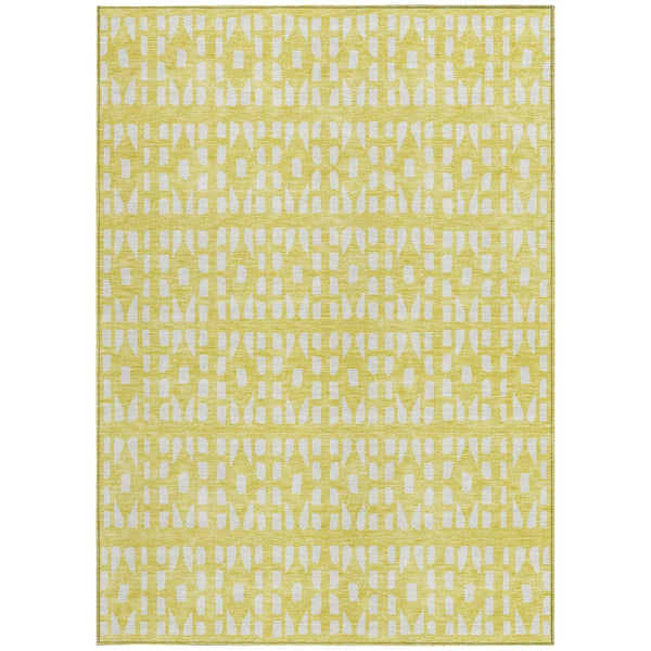 HomeRoots 5' Bright Yellow and Ivory Geometric Washable Area Rug for Indoor and Outdoor Spaces, Durable Design 5' X 8' 613814